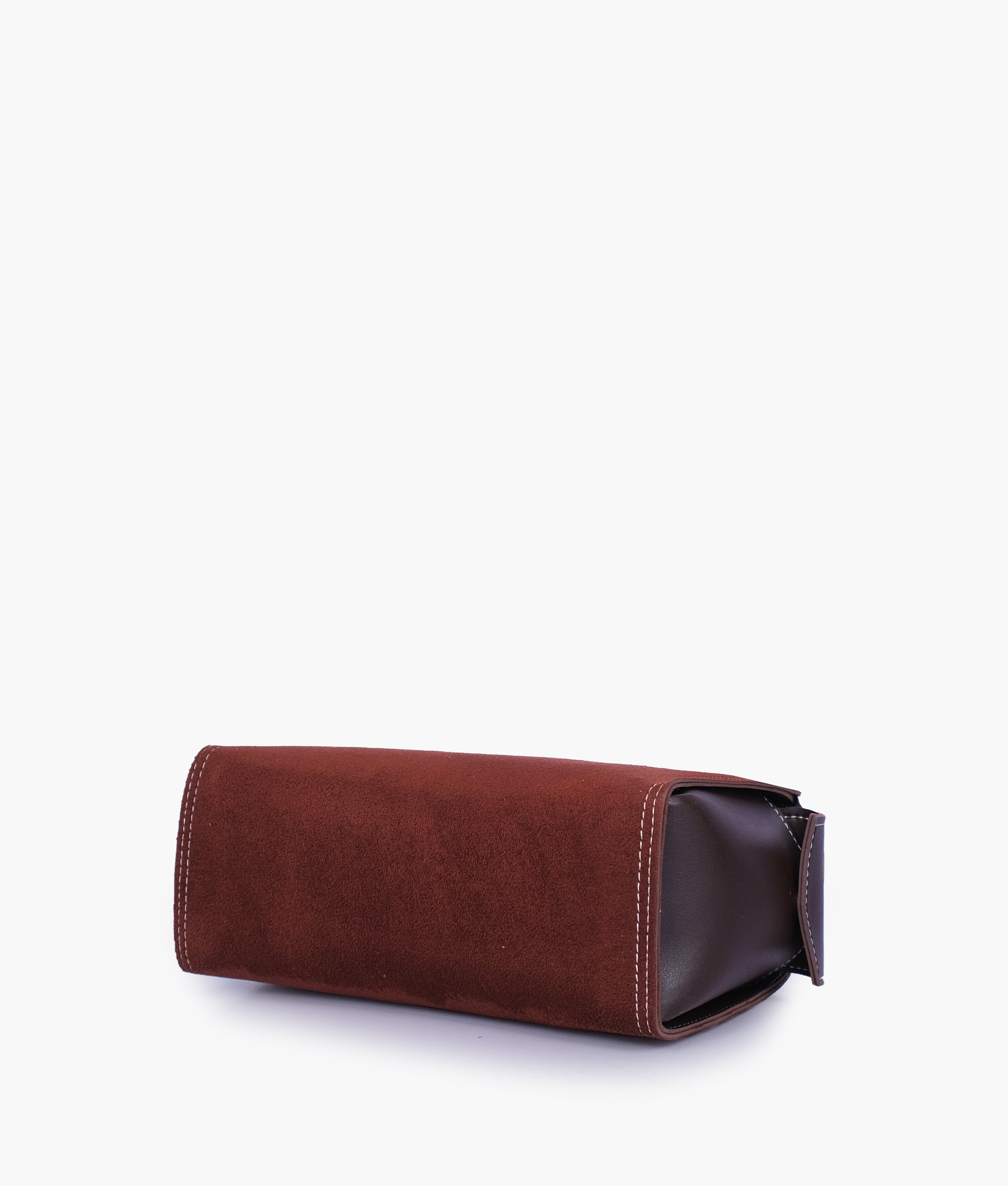 RTW Creation - Dark brown suede bowling bag with top-handle