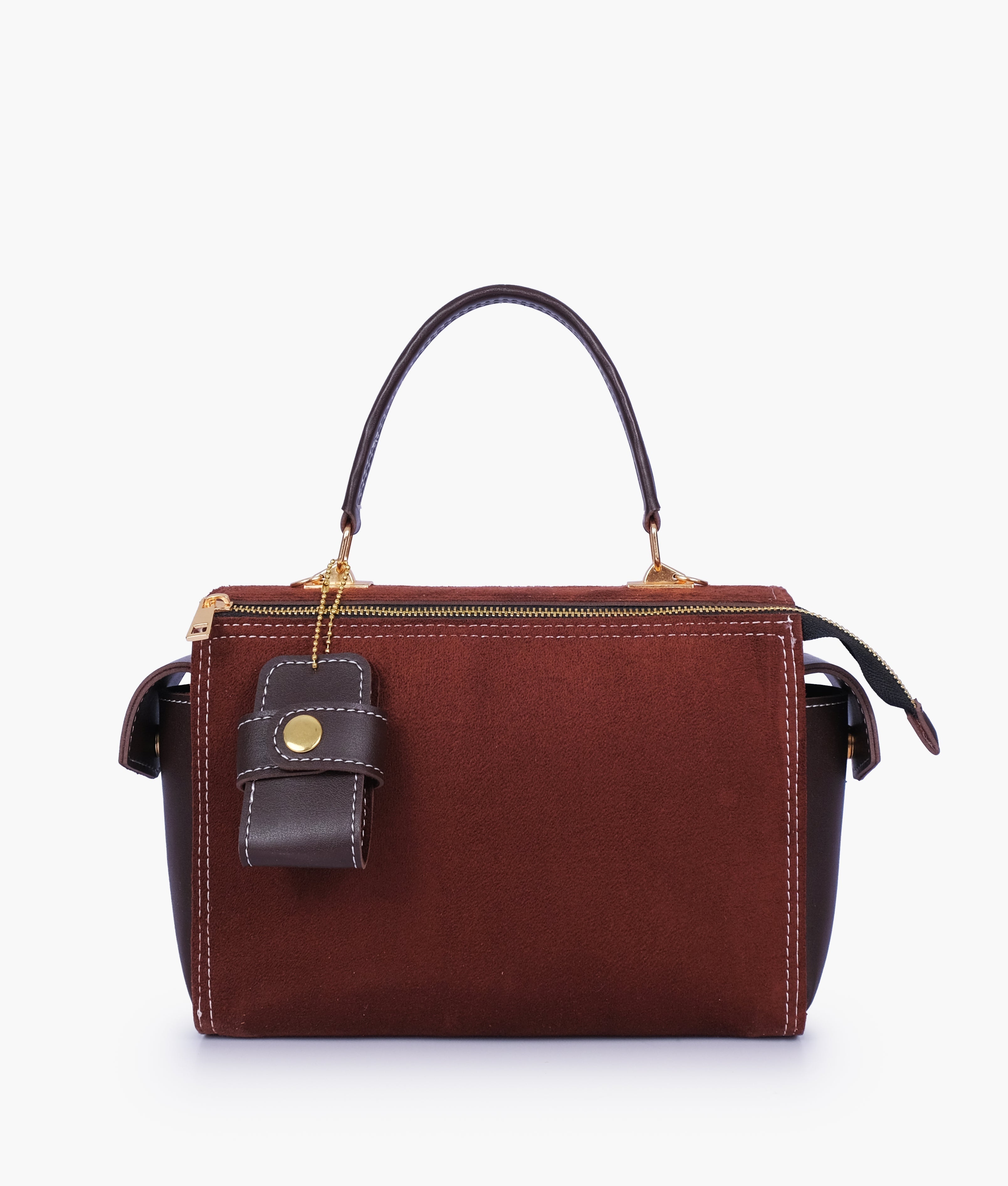 RTW Creation - Dark brown suede bowling bag with top-handle