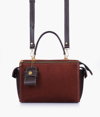RTW Creation - Dark brown suede bowling bag with top-handle