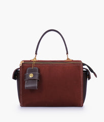 RTW Creation - Dark brown suede bowling bag with top-handle