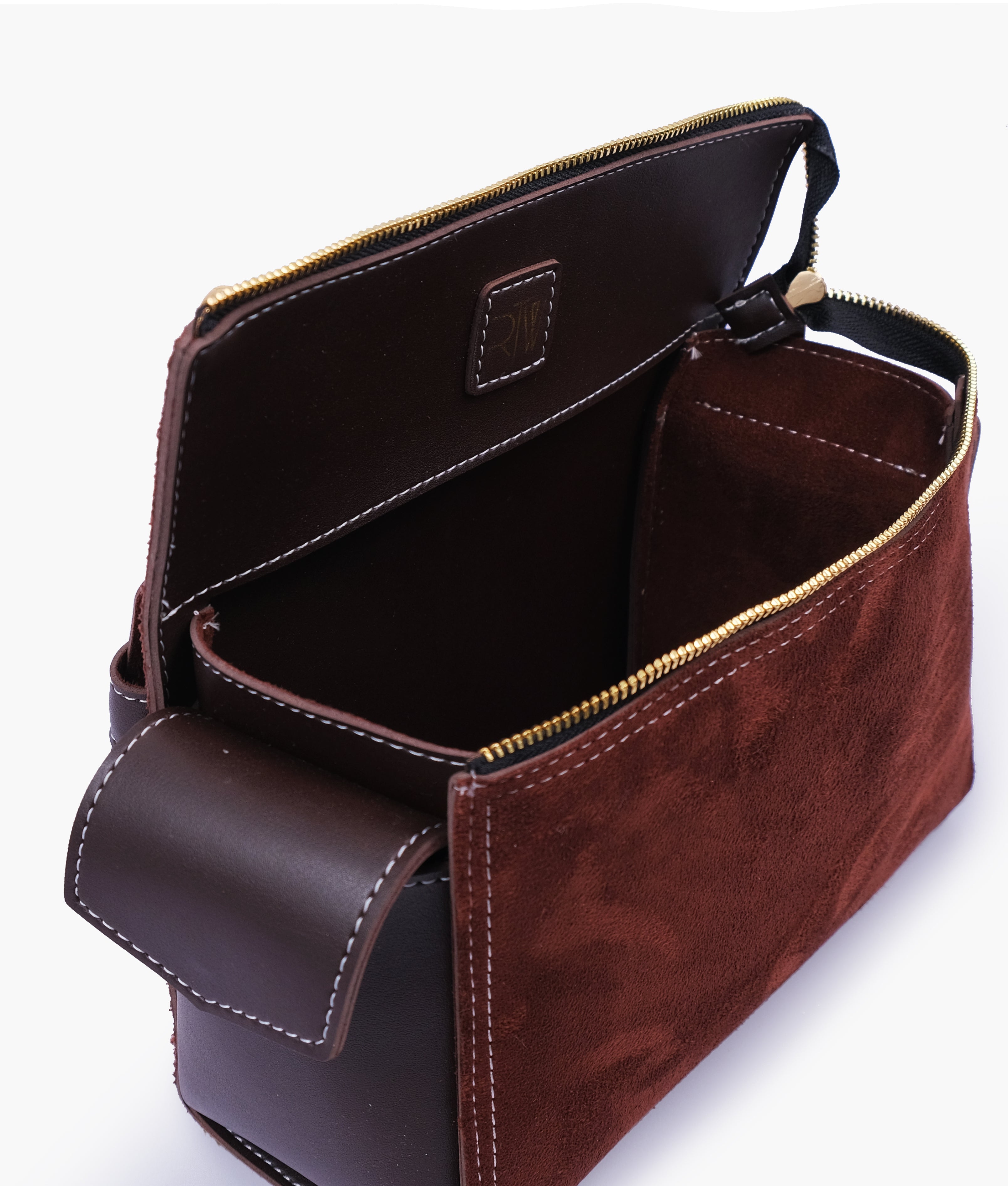 RTW Creation - Dark brown suede bowling bag with top-handle