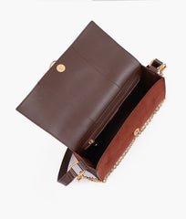 RTW Creation - Dark brown suede buckle envelope bag