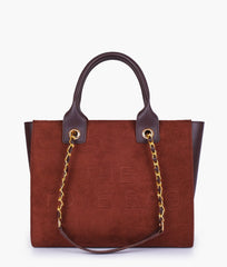 RTW Creation - Dark brown suede chain handle tote