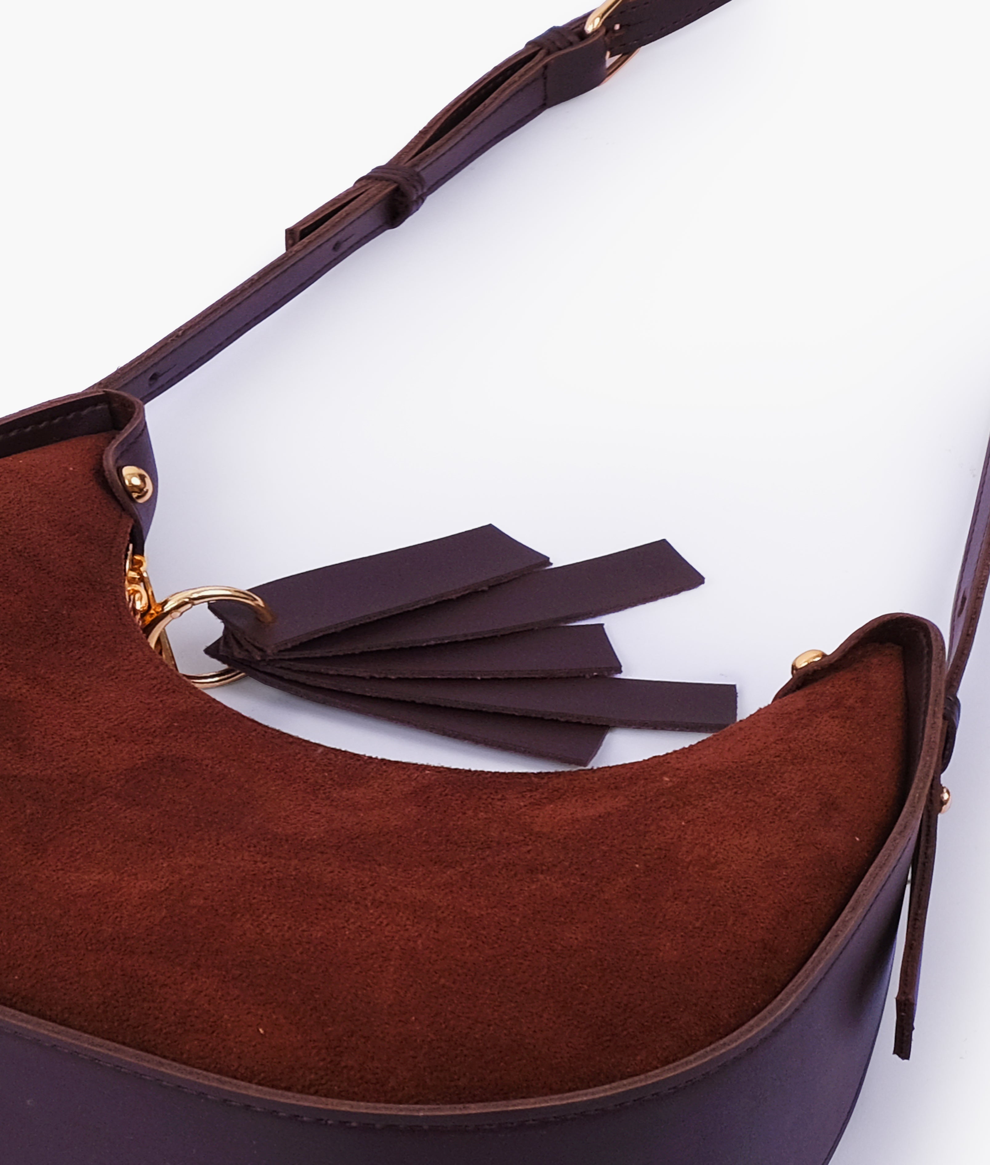 RTW Creation - Dark brown suede crescent hobo bag