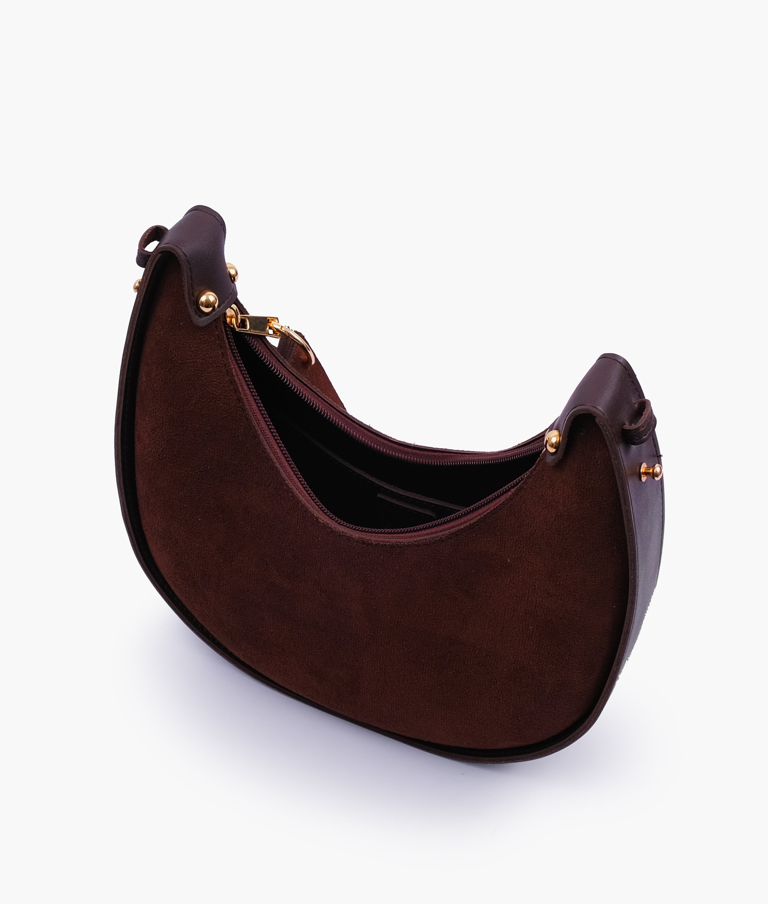 RTW Creation - Dark brown suede crescent hobo bag