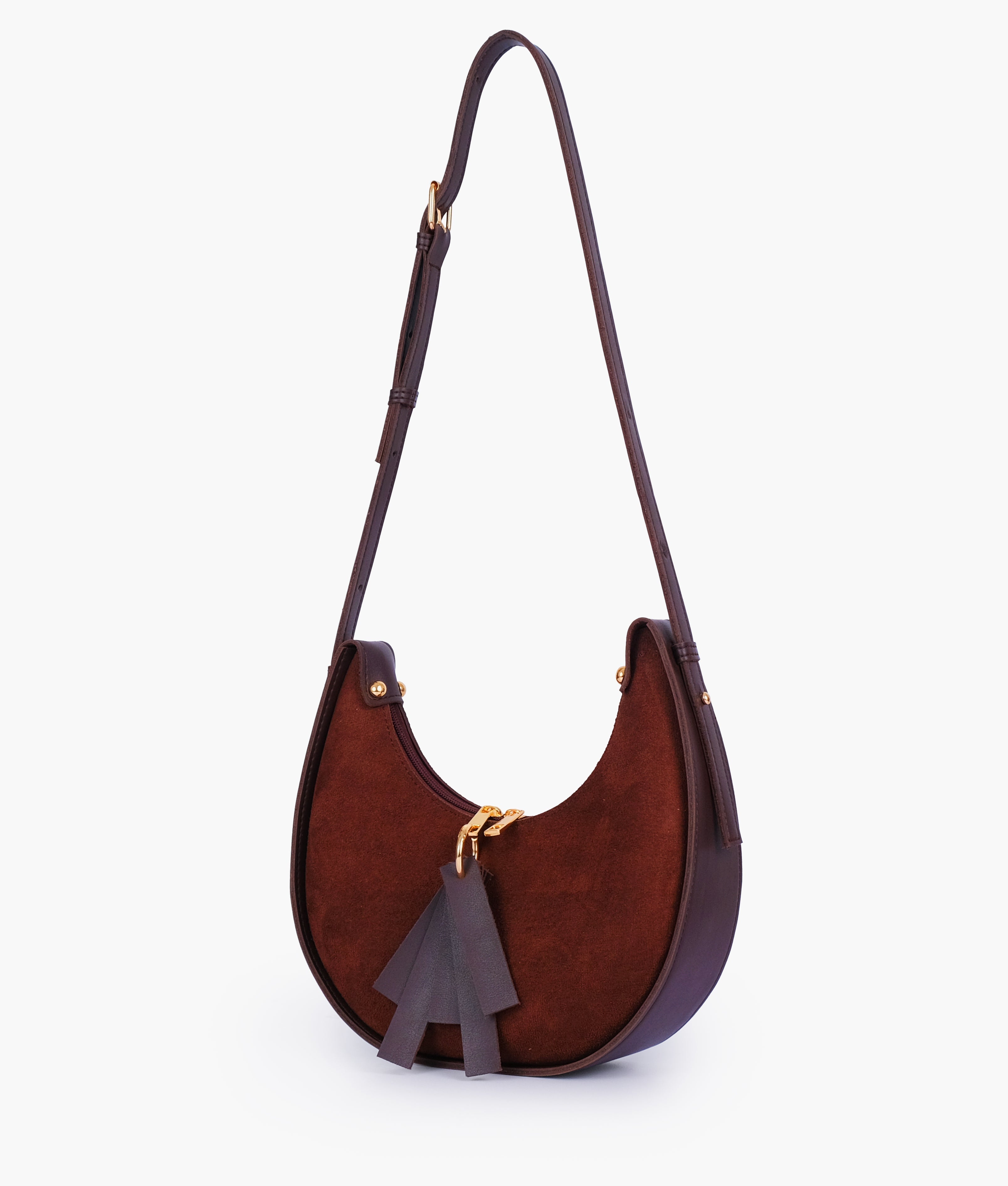 RTW Creation - Dark brown suede crescent hobo bag