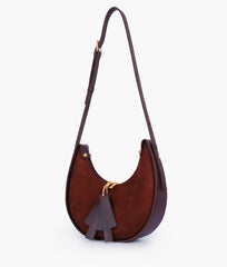RTW Creation - Dark brown suede crescent hobo bag