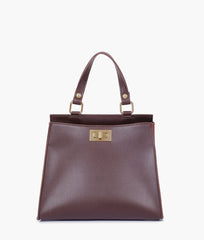 RTW Creation - Dark brown suede front lock top-handle mini bag