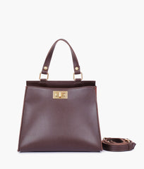 RTW Creation - Dark brown suede front lock top-handle mini bag