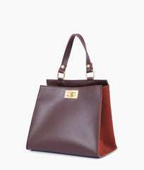 RTW Creation - Dark brown suede front lock top-handle mini bag
