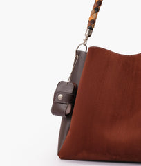 RTW Creation - Dark brown suede handbag with braided handle
