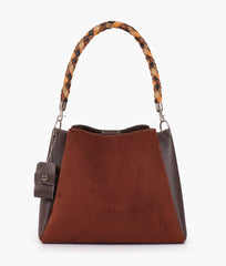 RTW Creation - Dark brown suede handbag with braided handle