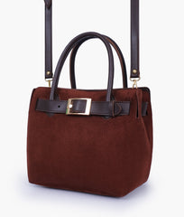 RTW Creation - Dark brown suede handbag with front buckle