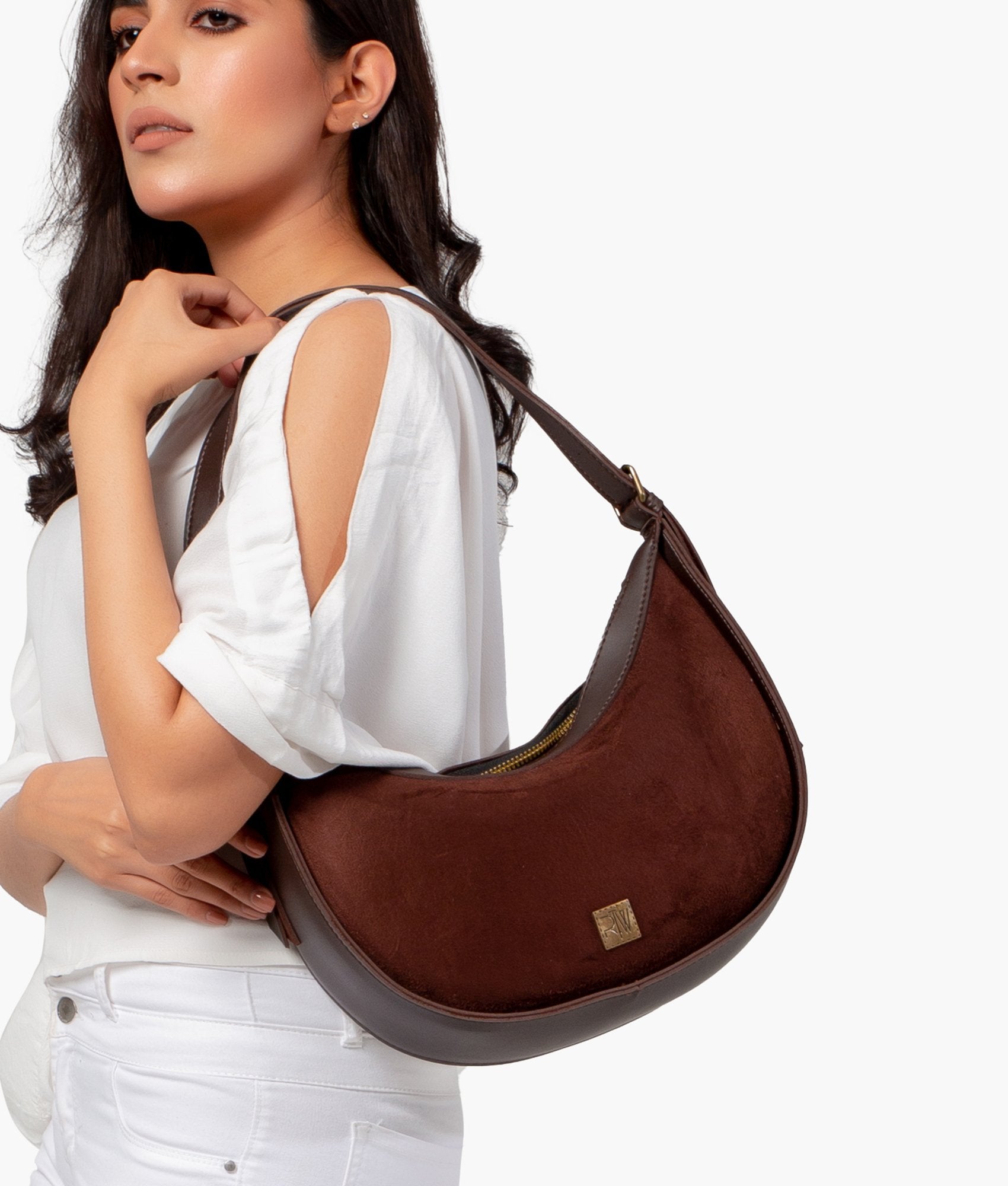 RTW Creation - Dark brown suede hobo bag
