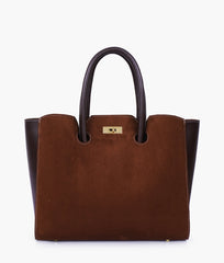 RTW Creation - Dark brown suede tote bag with multiple compartments