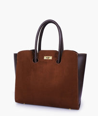RTW Creation - Dark brown suede tote bag with multiple compartments