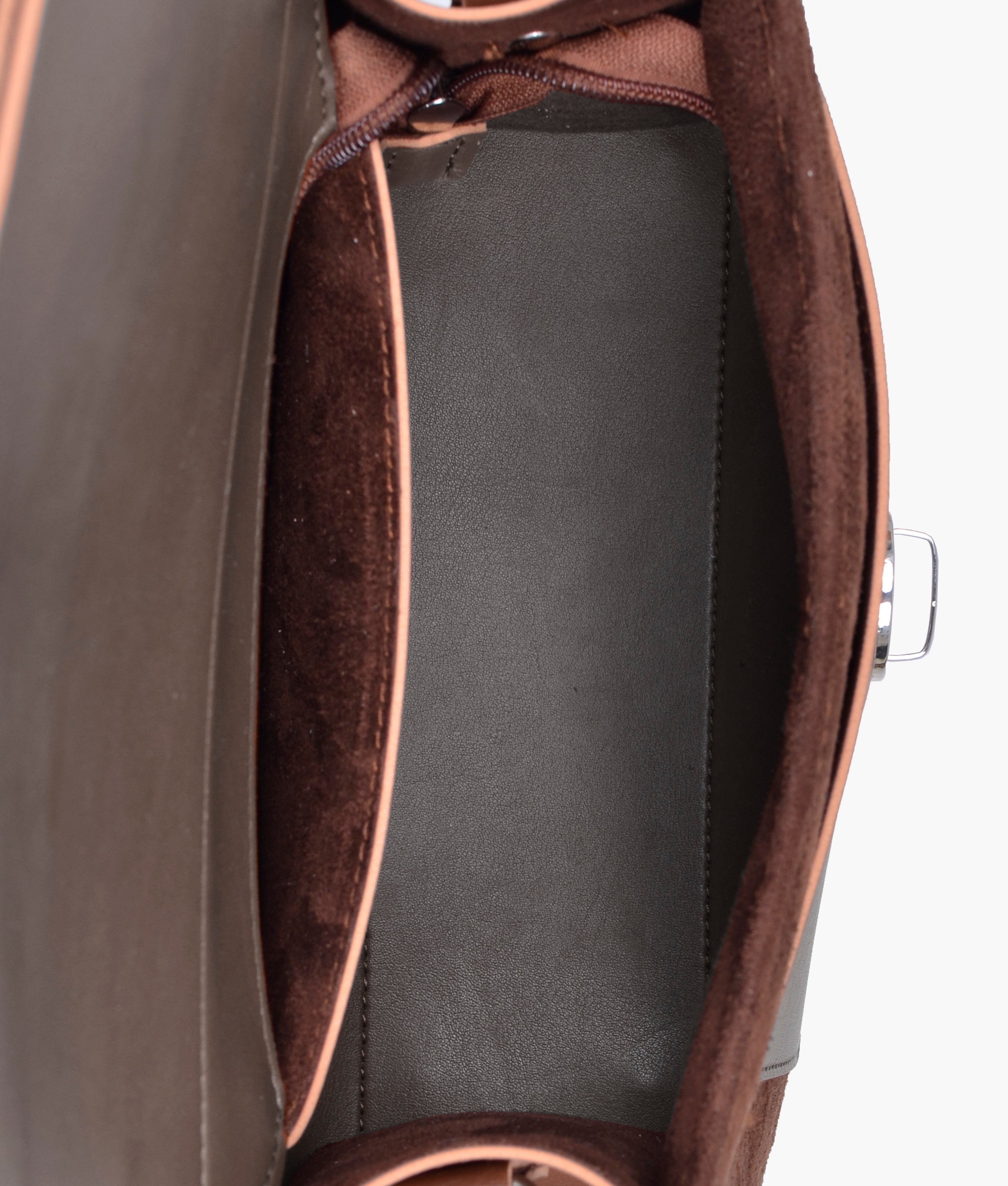 RTW Creation - Dark brown suede push-lock messenger bag