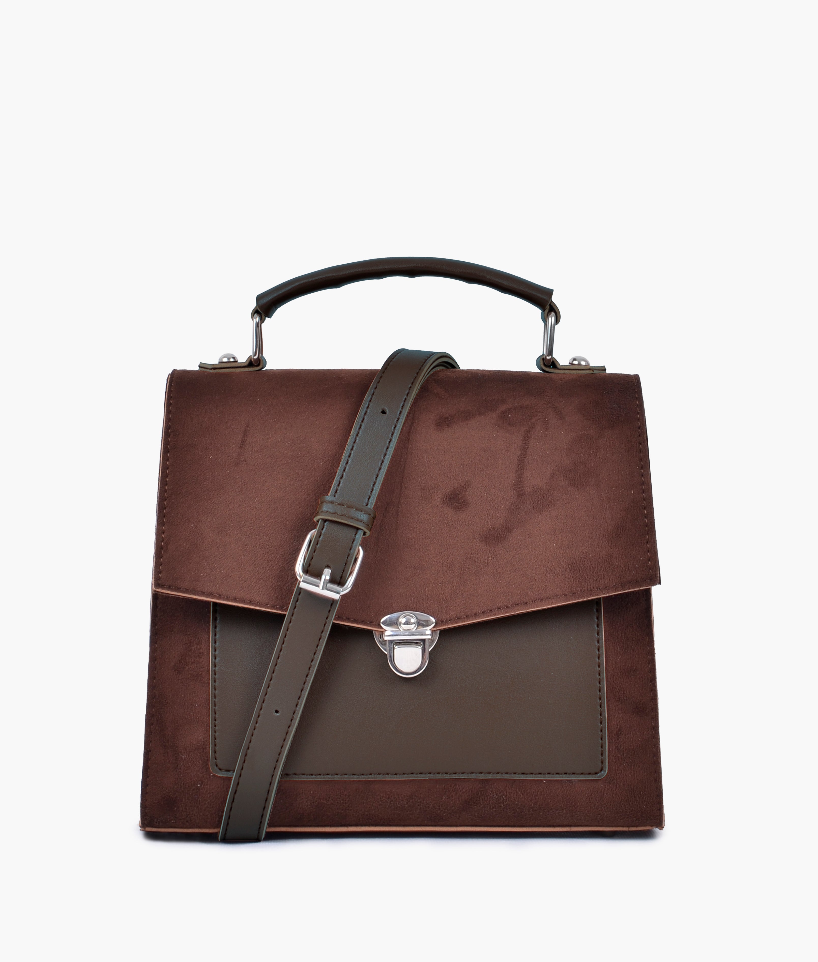 RTW Creation - Dark brown suede push-lock messenger bag