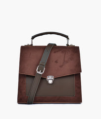 RTW Creation - Dark brown suede push-lock messenger bag
