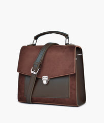RTW Creation - Dark brown suede push-lock messenger bag