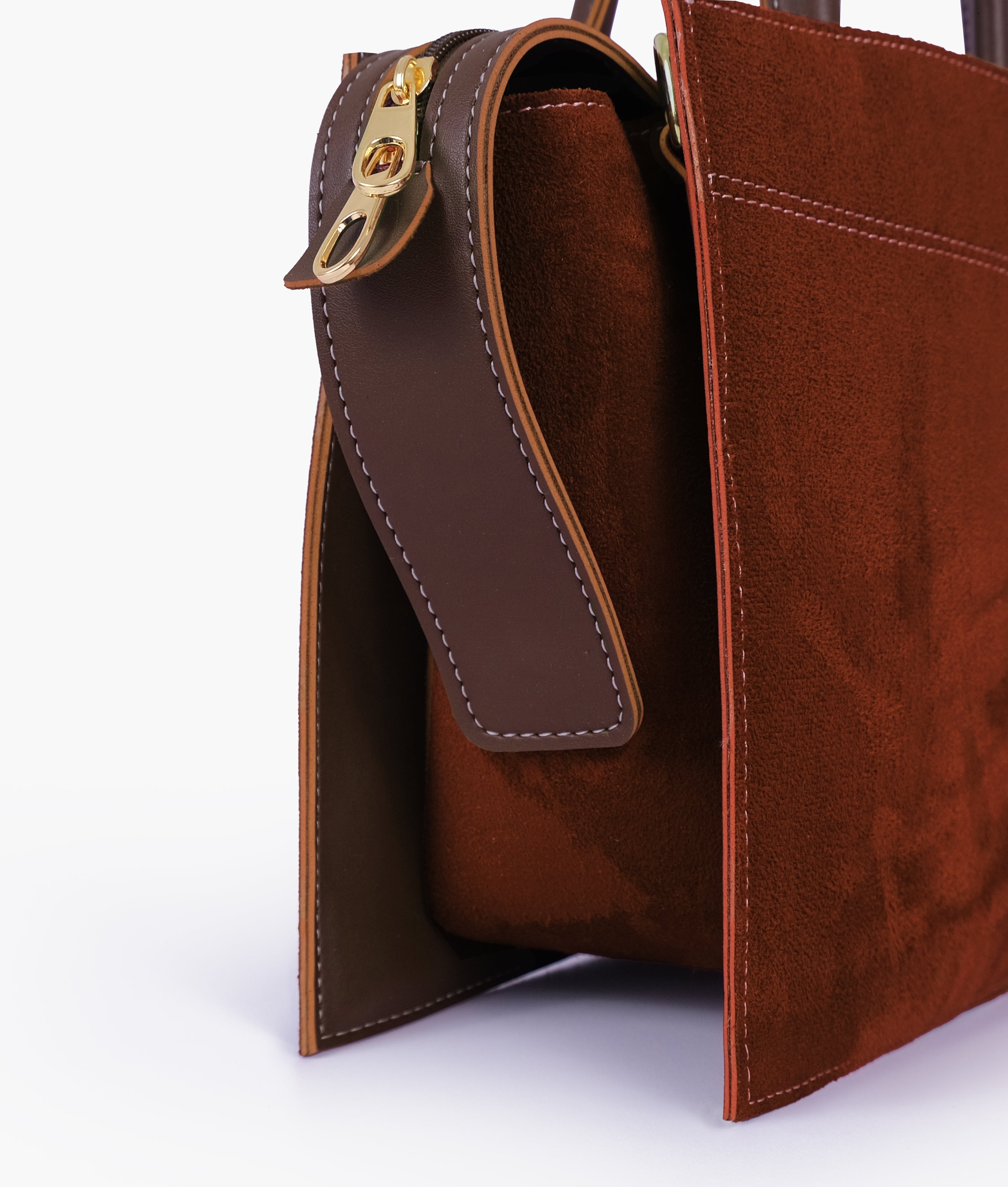 RTW Creation - Dark brown suede trapeze top-handle bag