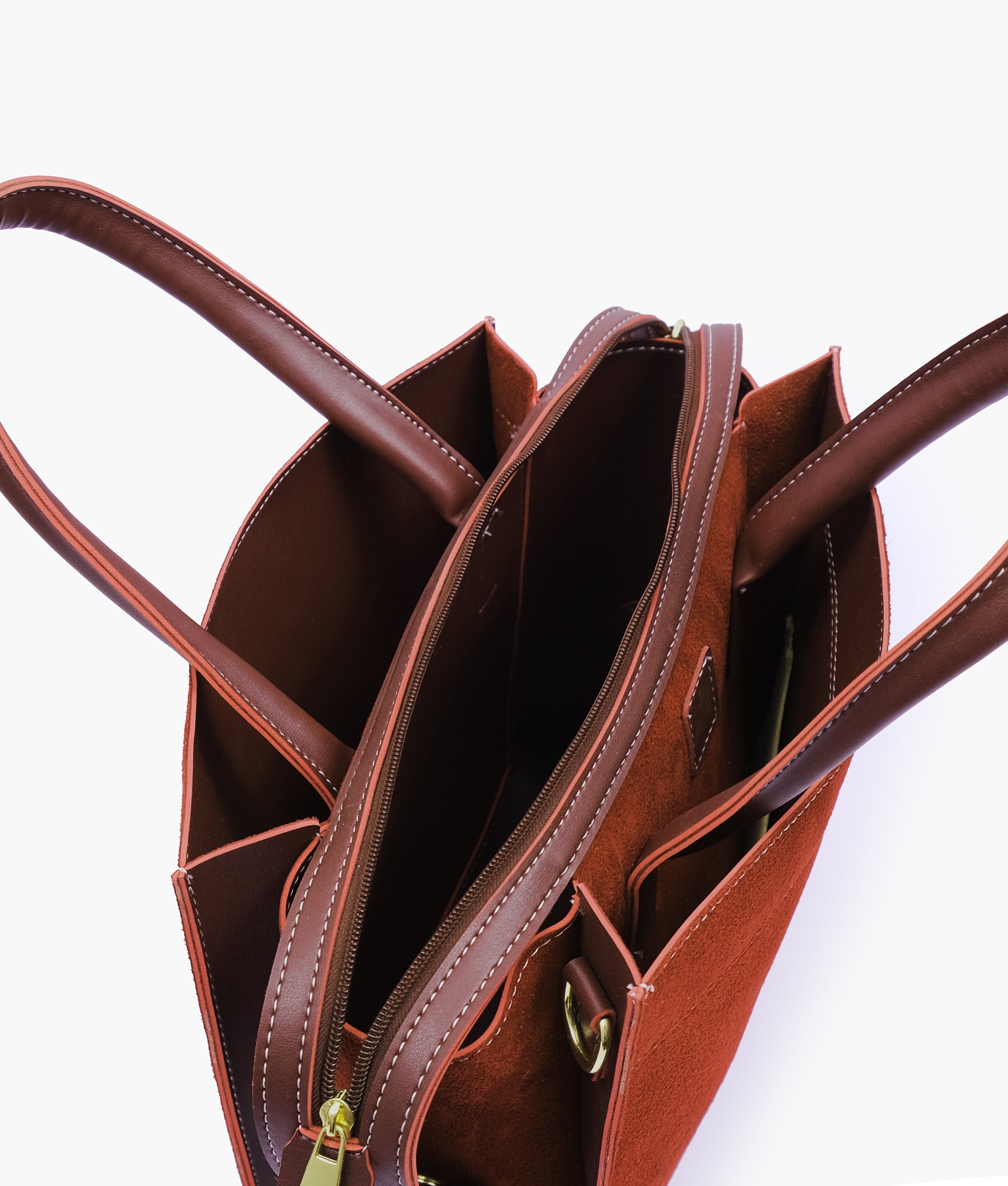 RTW Creation - Dark brown suede trapeze top-handle bag