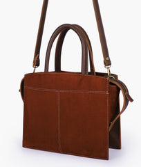 RTW Creation - Dark brown suede trapeze top-handle bag