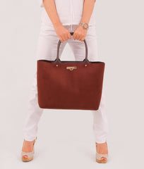 RTW Creation - Dark brown suede zipper tote bag