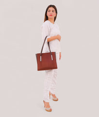 RTW Creation - Dark brown suede zipper shoulder bag with long handle