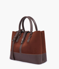 RTW Creation - Dark brown suede multi-compartment shoulder bag