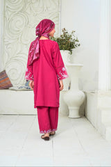 Suntex Stitched 3 Piece Kids Lawn Suit-SH-2658-Magenta