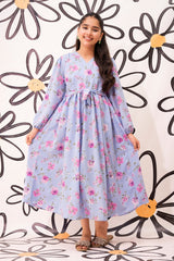 Elegant floral printed georgette dress with a full-length design, perfect for any occasion. 