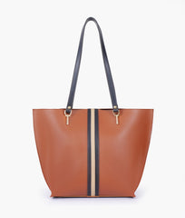 RTW Creation - Brown centre-stripe tote bag