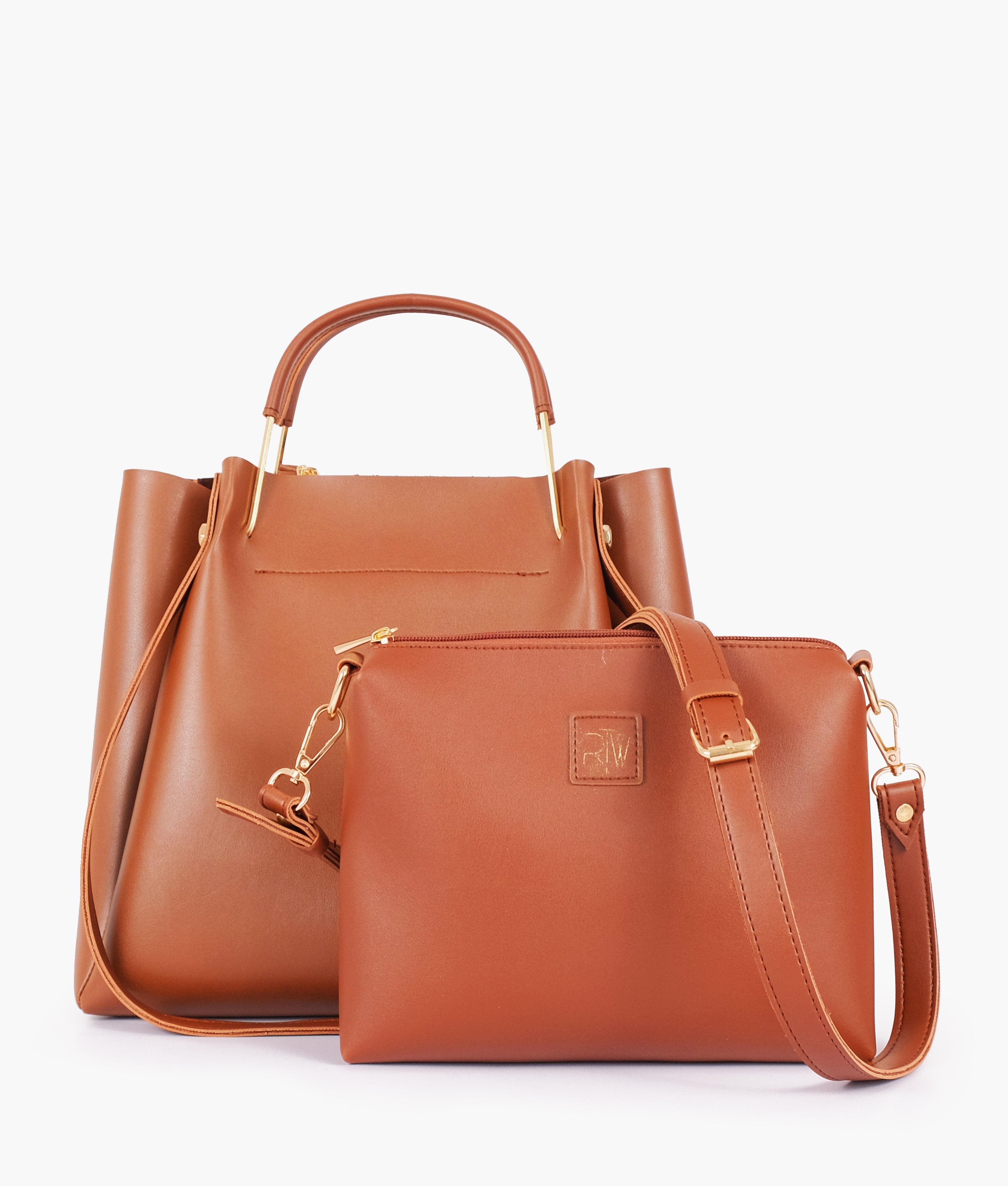 RTW Creation - Brown metal handle tote bag