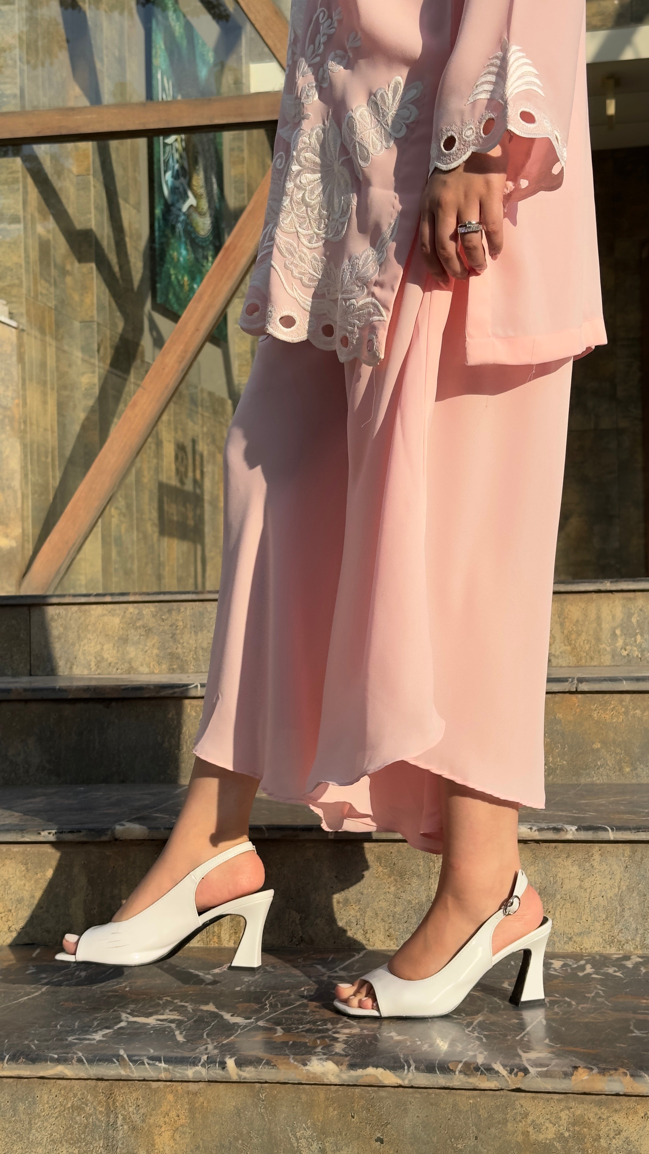 Manahils Stitched Pastel Pink Embroidered
