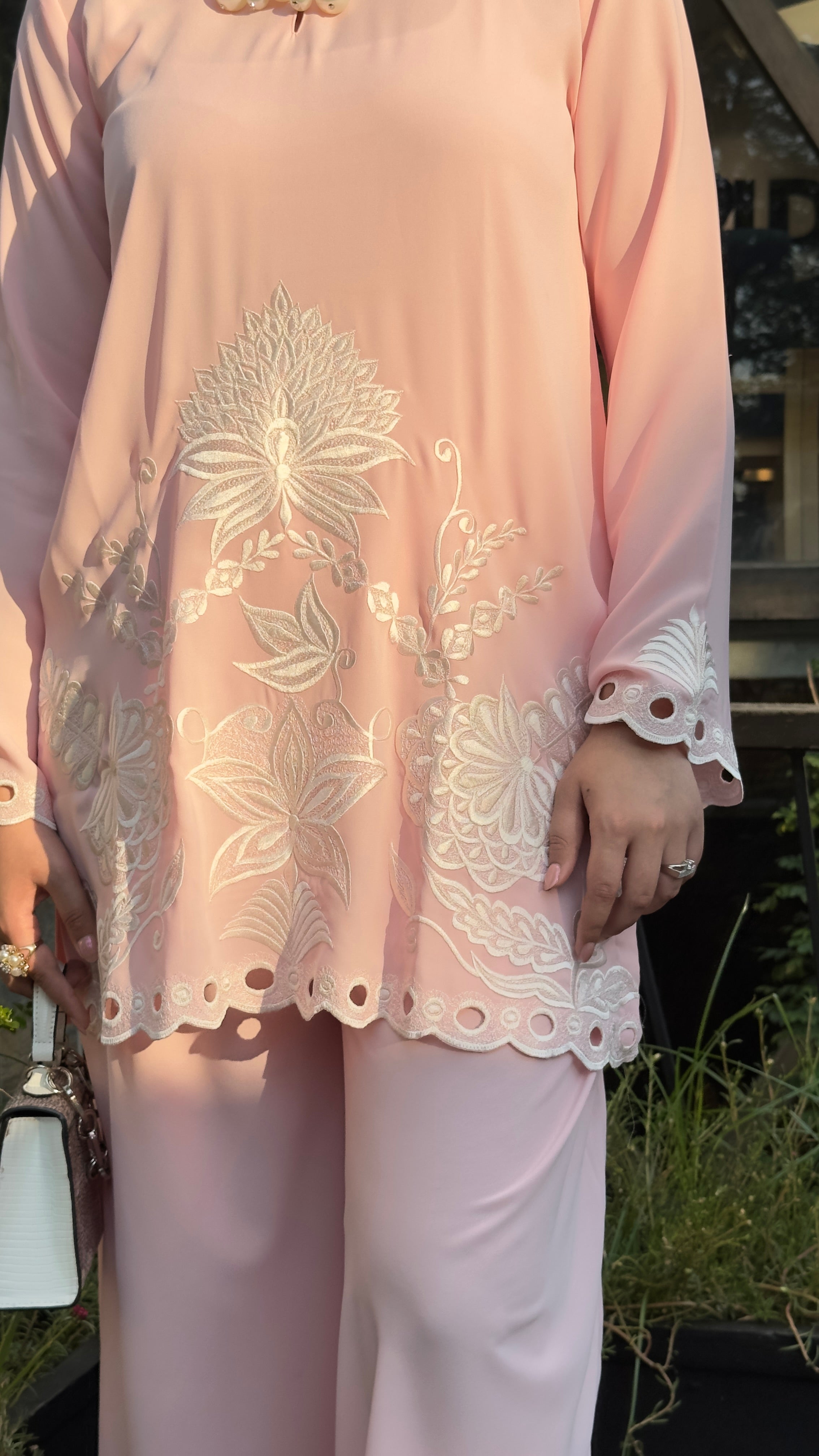Manahils Stitched Pastel Pink Embroidered