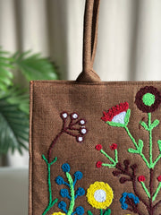 floral embroidered jute tote bag for women Pakistan