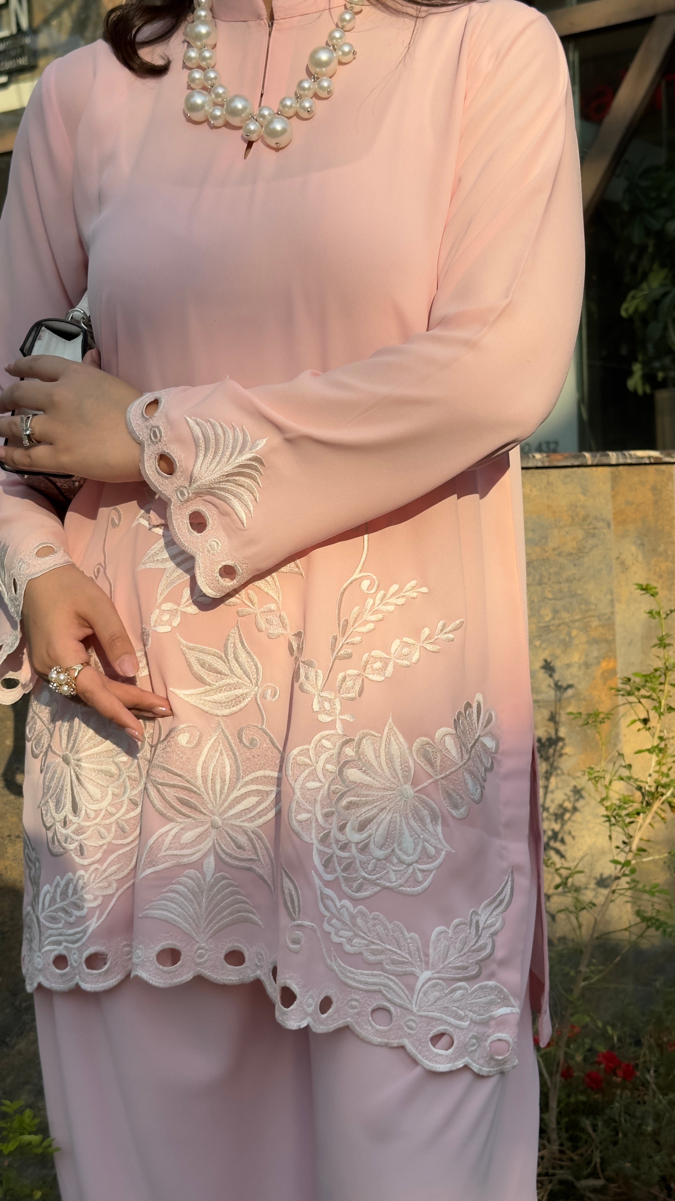 Manahils Stitched Pastel Pink Embroidered