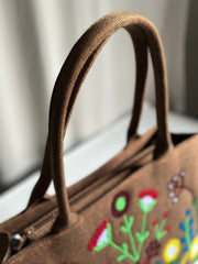eco friendly embroidered jute tote bag Brown Fineur