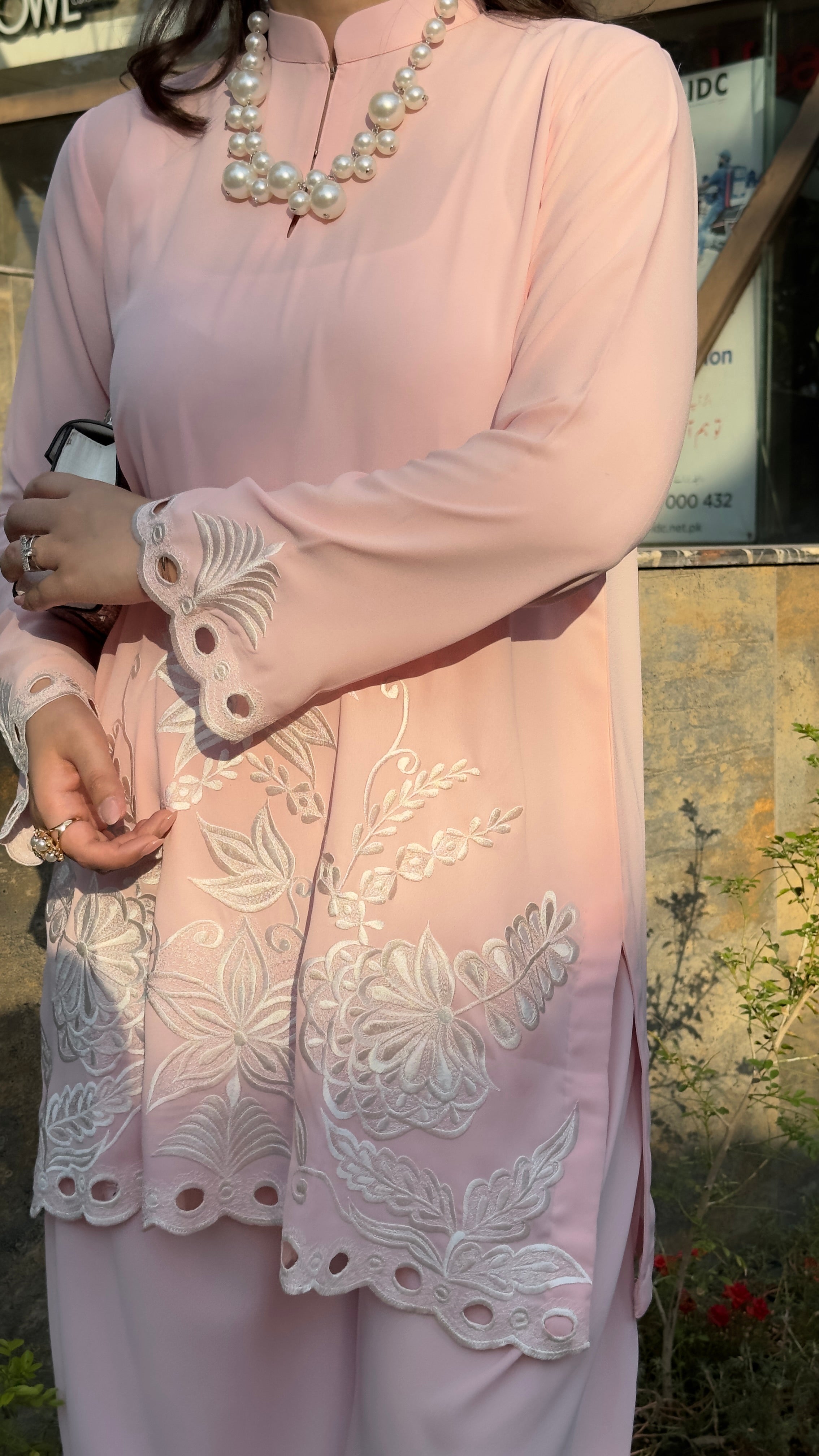 Manahils Stitched Pastel Pink Embroidered