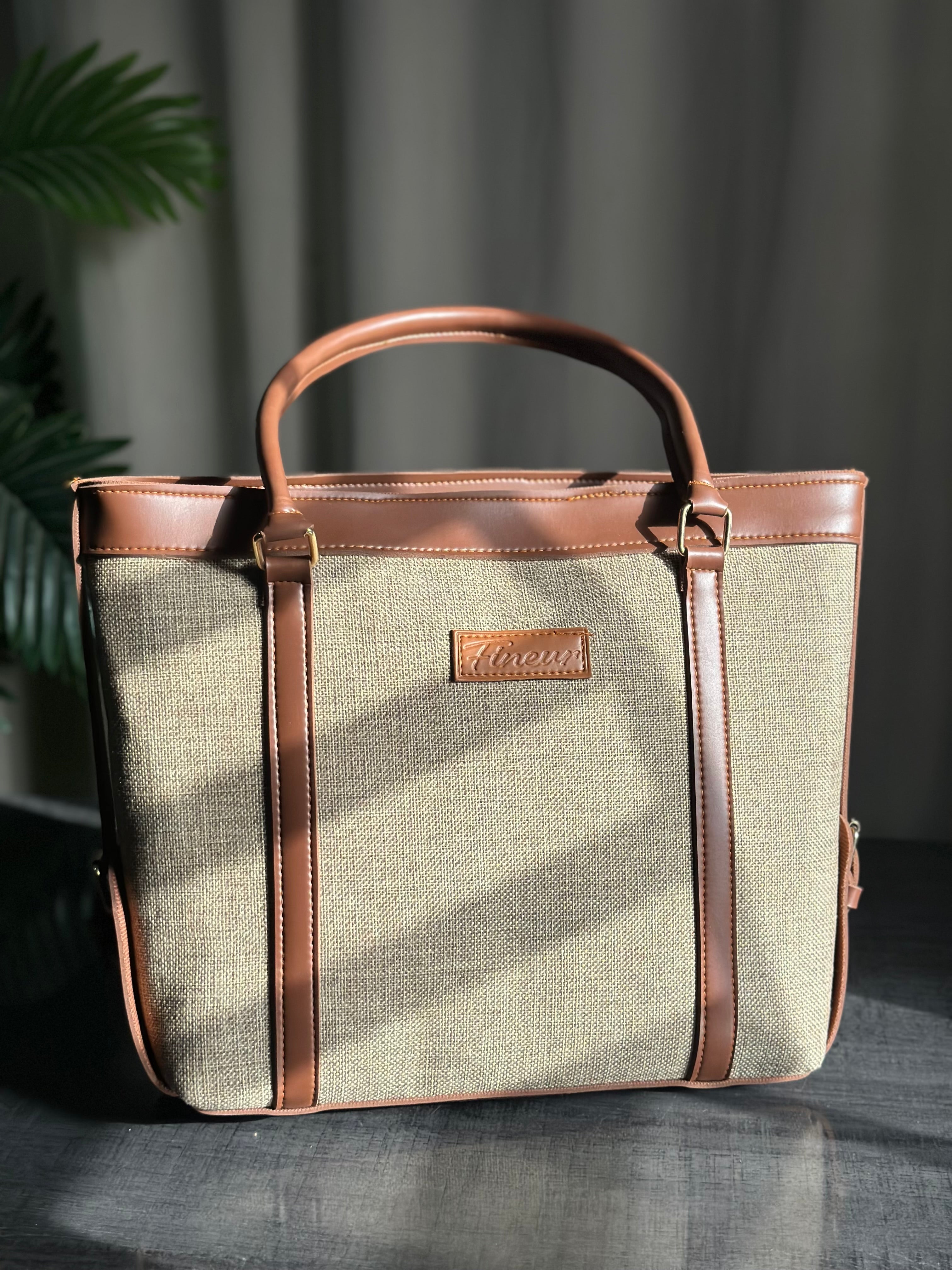 Brown jute strap tote bag for women Fineur Pakistan