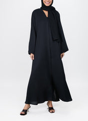 Hijab Ul Hareem Black Front Open Moss Georgette Abaya - 0116-P