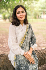 Tng By Md Stole Collection-Orchid Floral Stole (Black and Green)