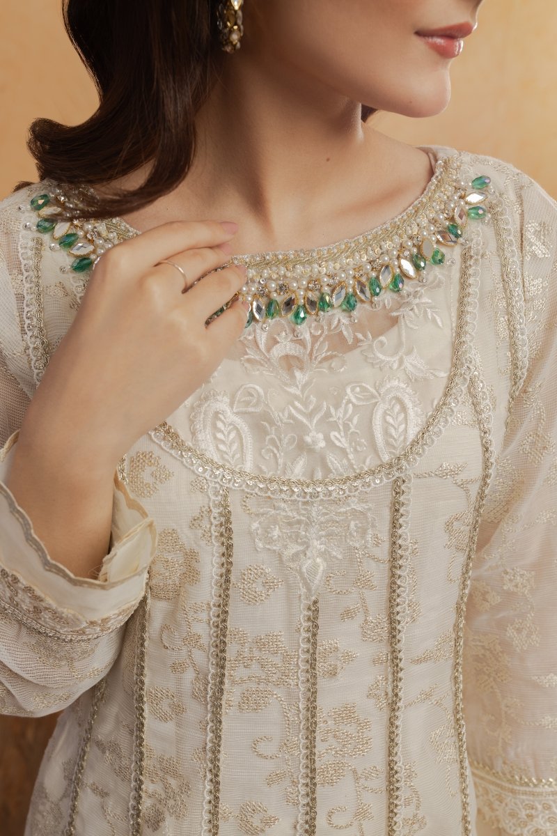 Manahils Stitched Formals K-208-Ivory Forest