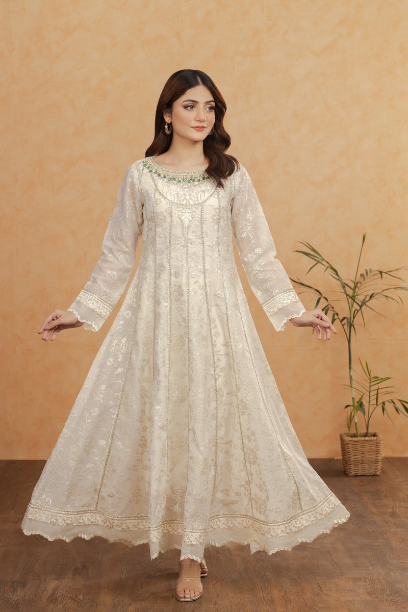 Manahils Stitched Formals K-208-Ivory Forest