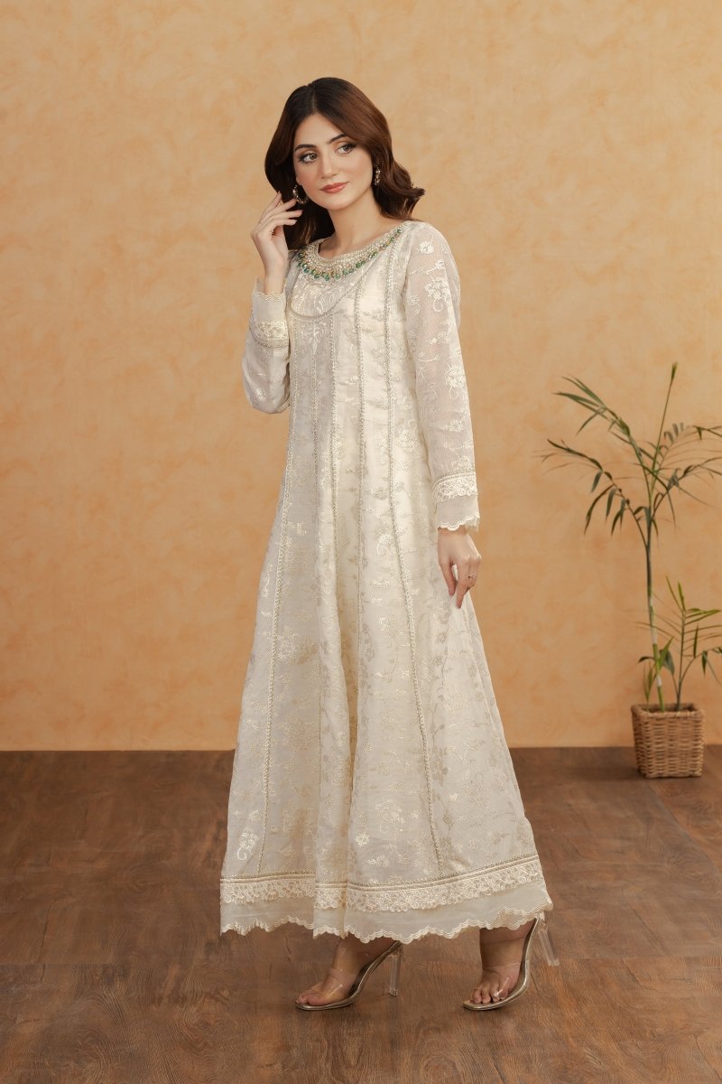 Manahils Stitched Formals K-208-Ivory Forest
