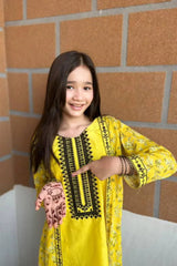 Khanak Kids Classic Yellow Coat Style 2Pcs Embroidered Suit - KST 061