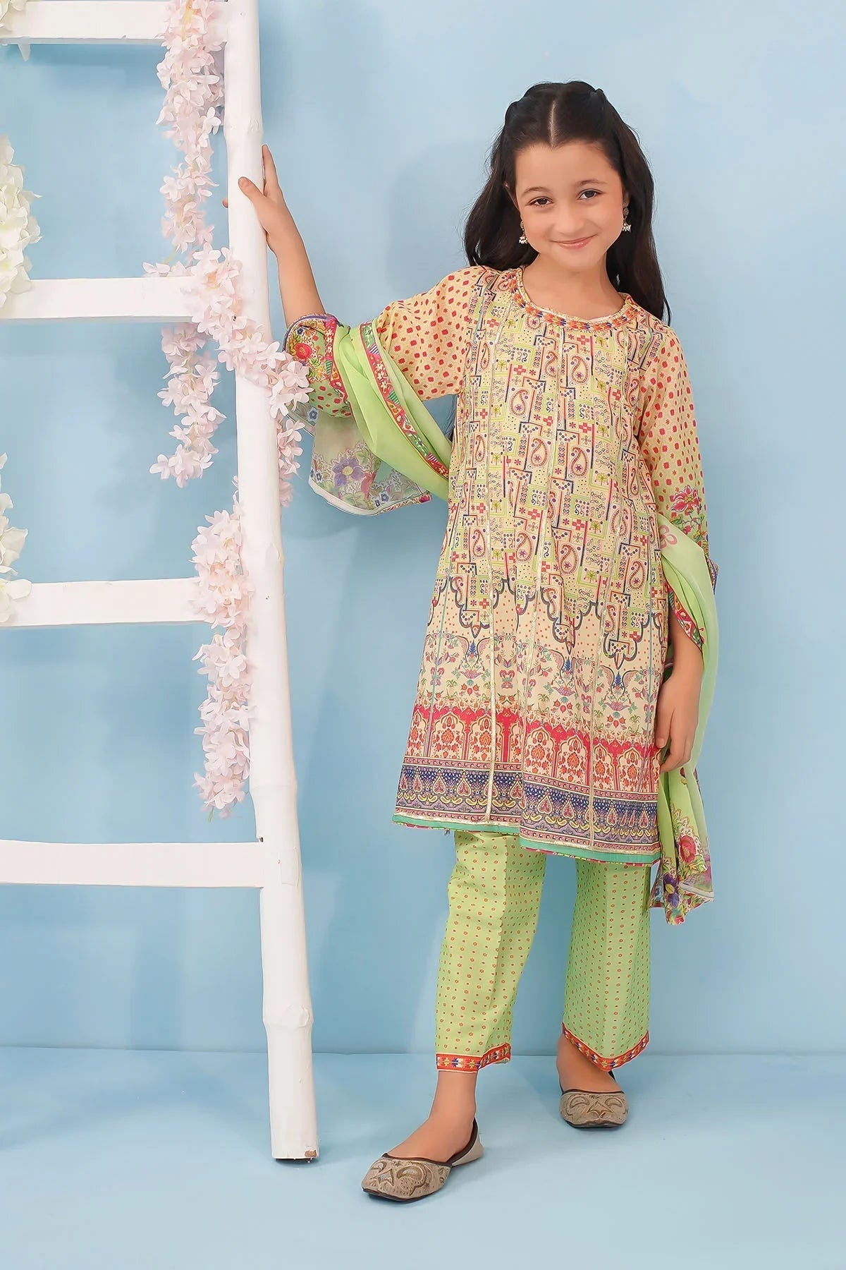 Buy Lawn Digital Printed 3 Pc Suit for kids. Comfortable readymade clothing with trendy designs