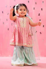 Exquisite cotton silk printed 3 pc Sharara suit for kids - perfect for weddings, Eid & parties.