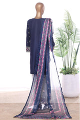 Bin Saeed Stitched 3 Piece Luxury Emb Lawn With Contrass Emb Shalwar & Bellbottom Suit-LF-3202-BLACK